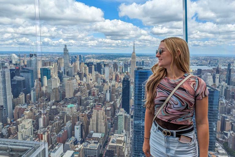 Bailey poses for a photo at Edge NYC Exploring NYC on a Budget