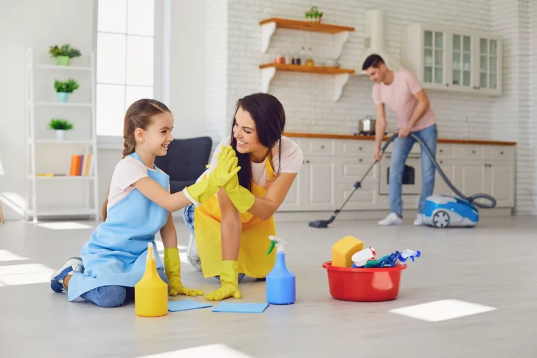 cleaning with kids 331979482 scaled 1 How Routine Home Upkeep Can Save You Time and Stress 