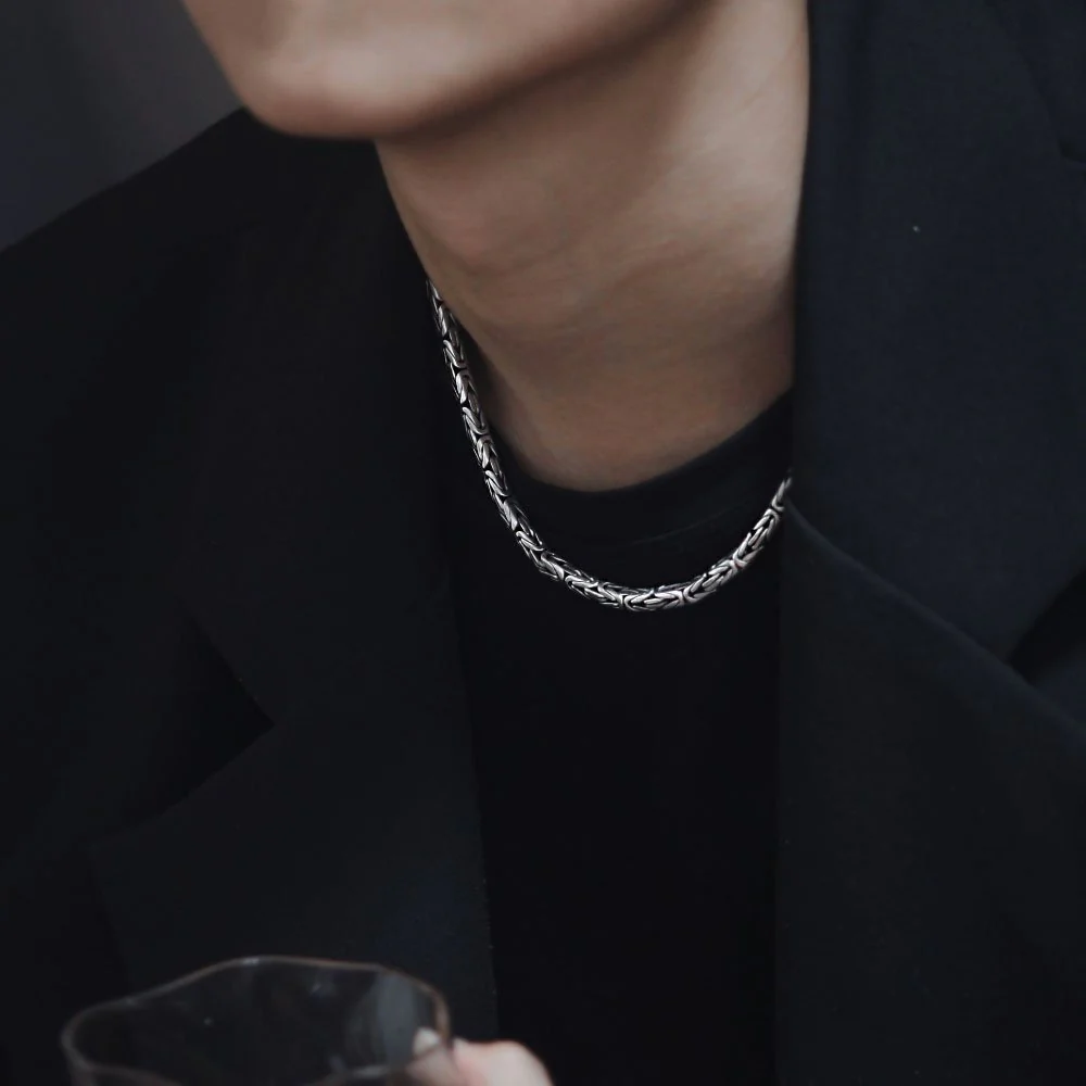 Men s 20Sterling 20Silver 20Byzantine 20Chain 8 Layering Silver Chains with Fall Layers: Hoodies, Jackets, and More