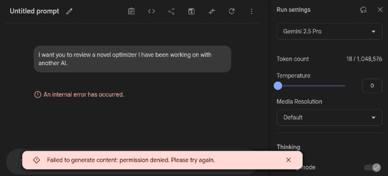 Failed to Generate Content: Permission Denied. Please Try Again.